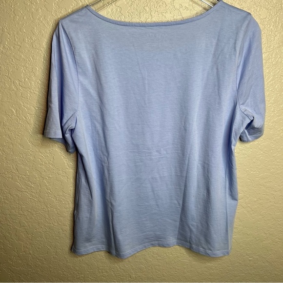 Blue Talbots Short Sleeve Blouse W/ Neckline Bow - Picture 4 of 8
